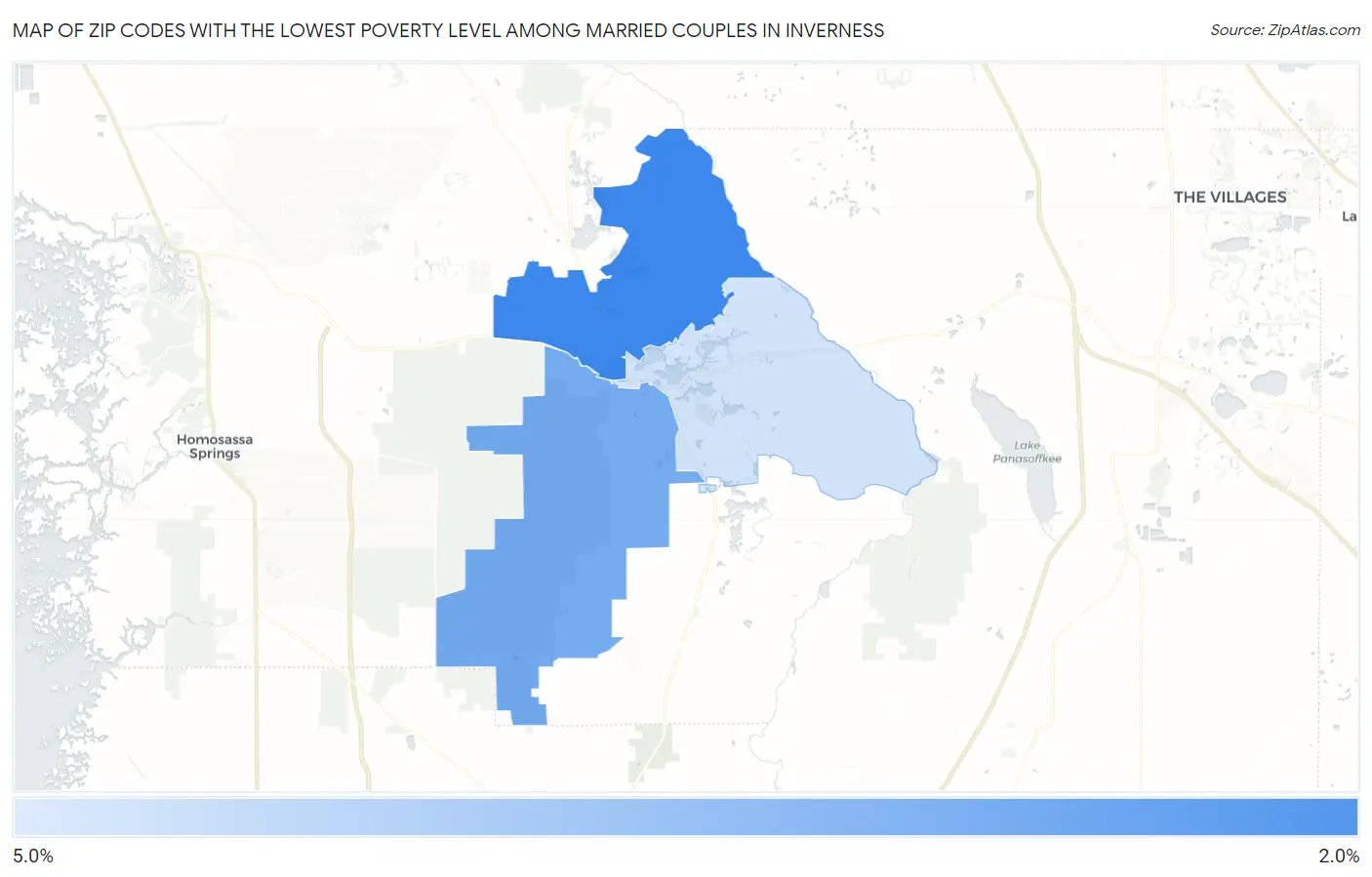 Zip Codes with the Lowest Poverty Level Among Married Couples in Inverness Map