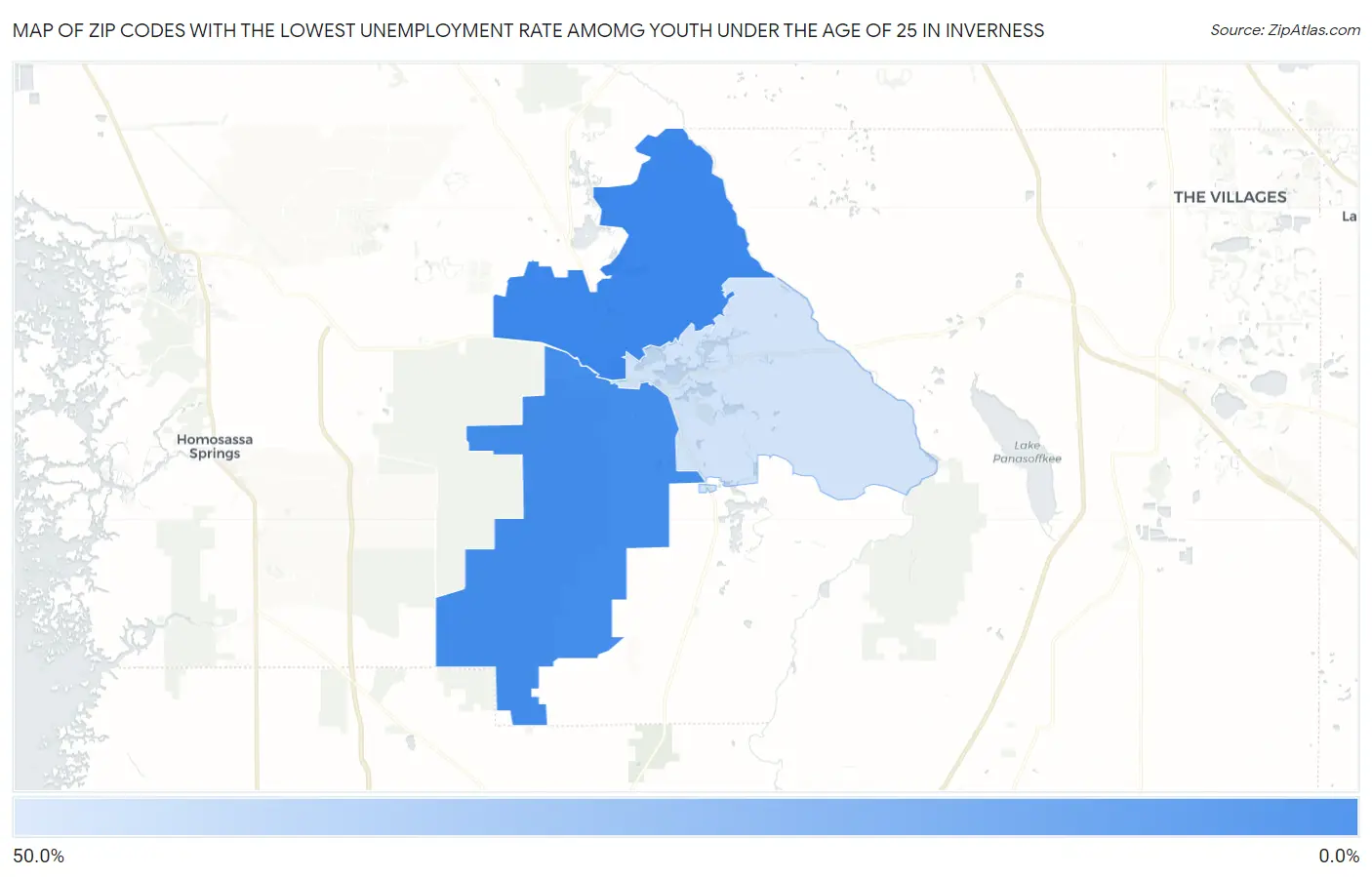 Zip Codes with the Lowest Unemployment Rate Amomg Youth Under the Age of 25 in Inverness Map