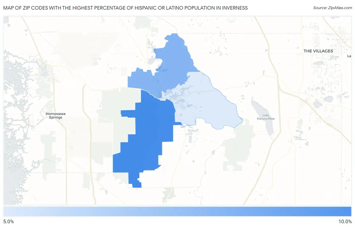 Zip Codes with the Highest Percentage of Hispanic or Latino Population in Inverness Map