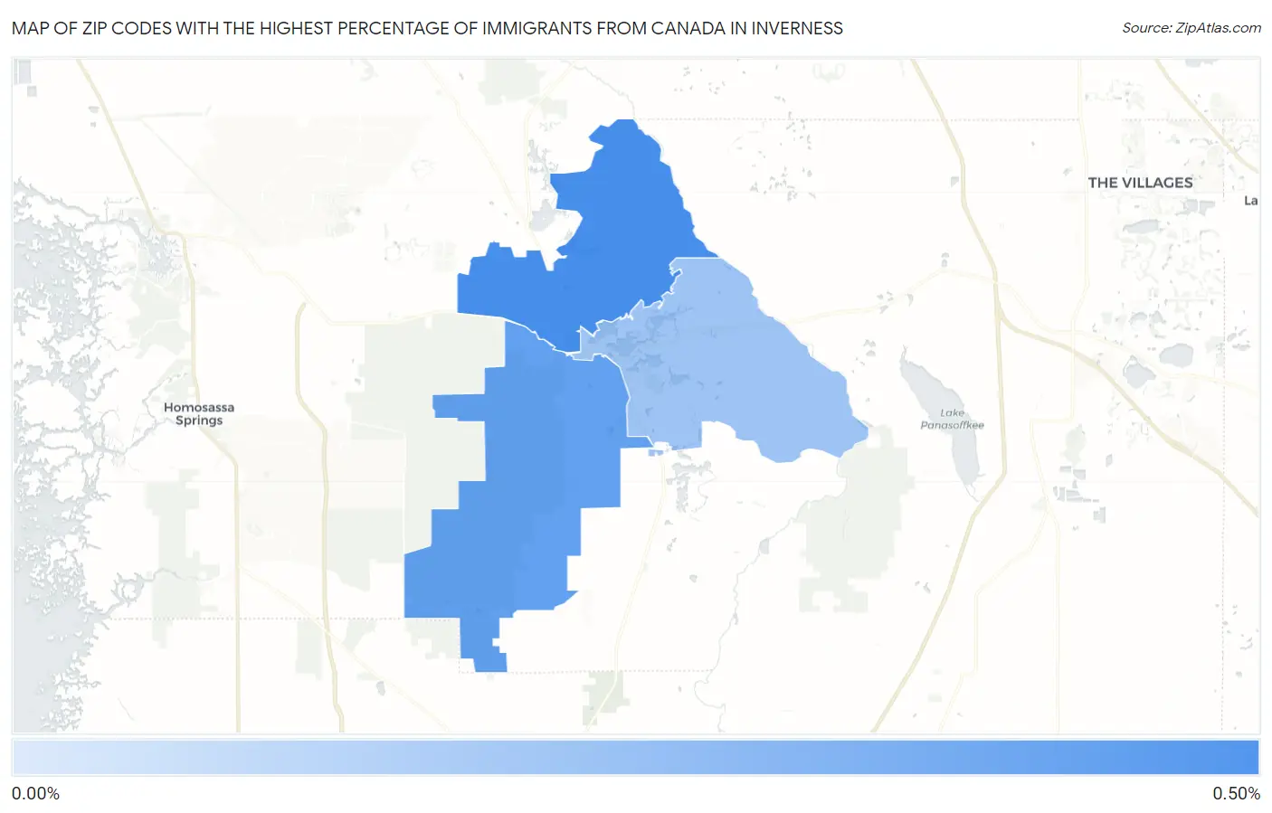 Zip Codes with the Highest Percentage of Immigrants from Canada in Inverness Map