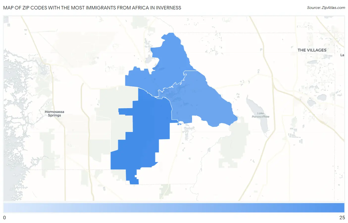 Zip Codes with the Most Immigrants from Africa in Inverness Map