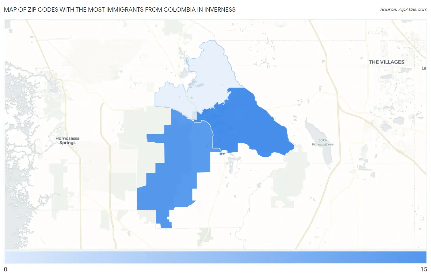 Zip Codes with the Most Immigrants from Colombia in Inverness Map