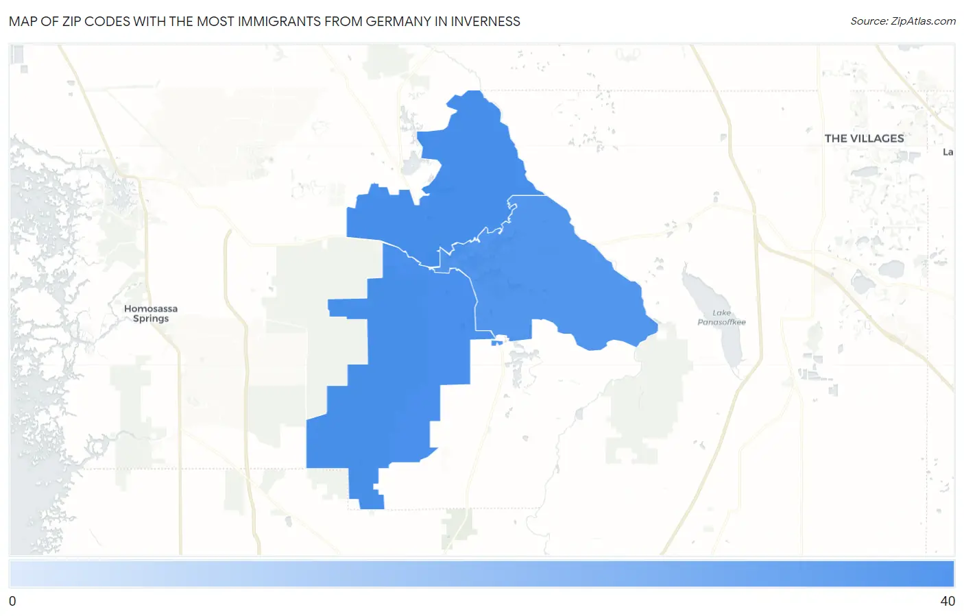 Zip Codes with the Most Immigrants from Germany in Inverness Map