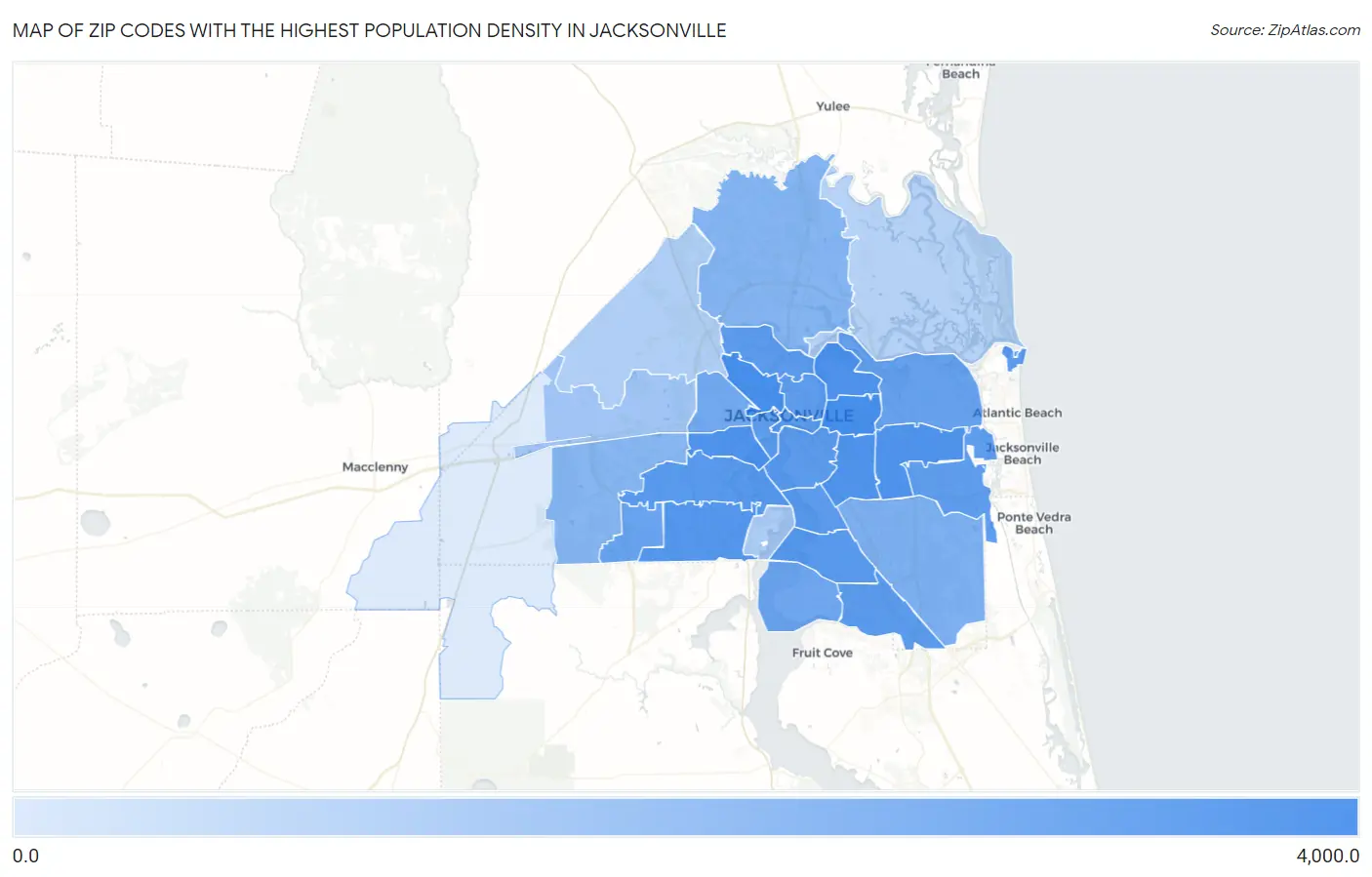 Zip Codes with the Highest Population Density in Jacksonville Map