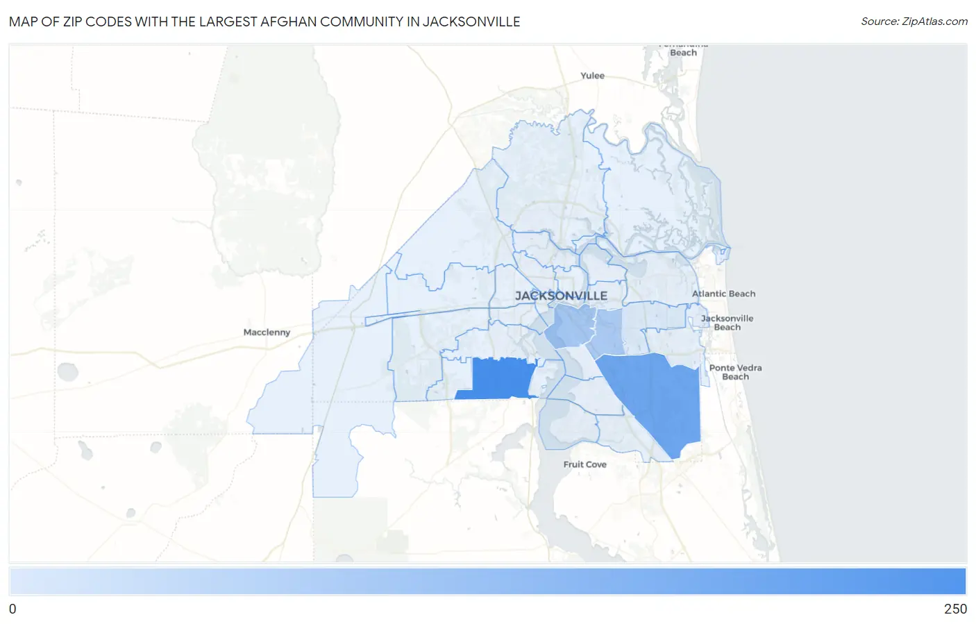 Zip Codes with the Largest Afghan Community in Jacksonville Map