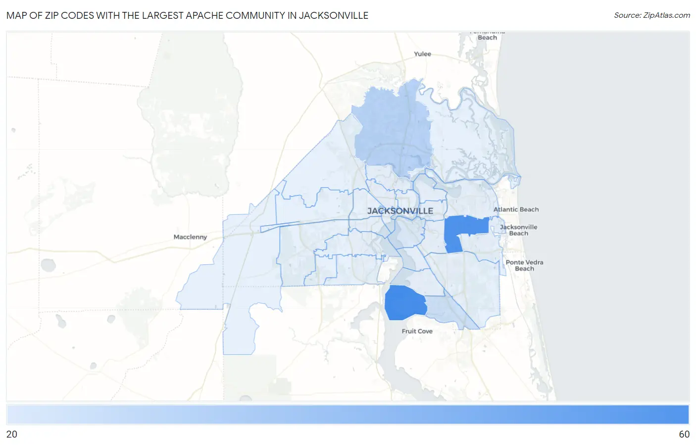 Zip Codes with the Largest Apache Community in Jacksonville Map