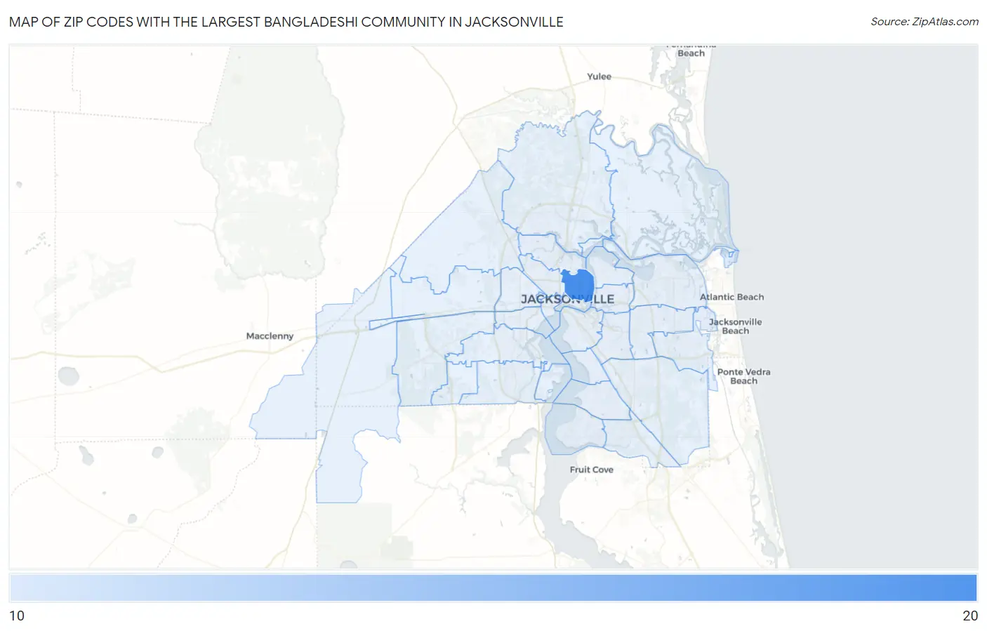 Zip Codes with the Largest Bangladeshi Community in Jacksonville Map