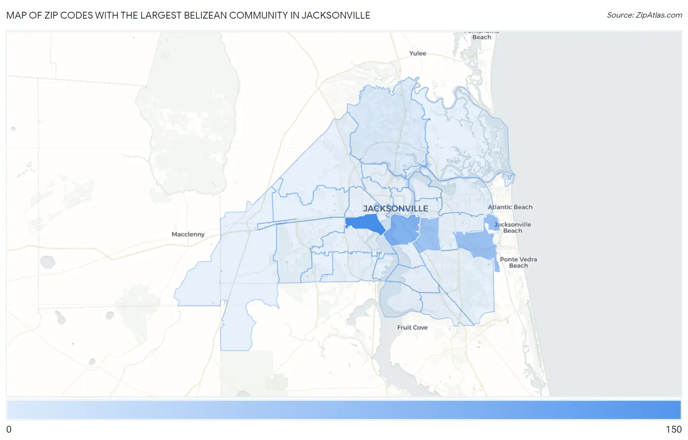 Zip Codes with the Largest Belizean Community in Jacksonville Map