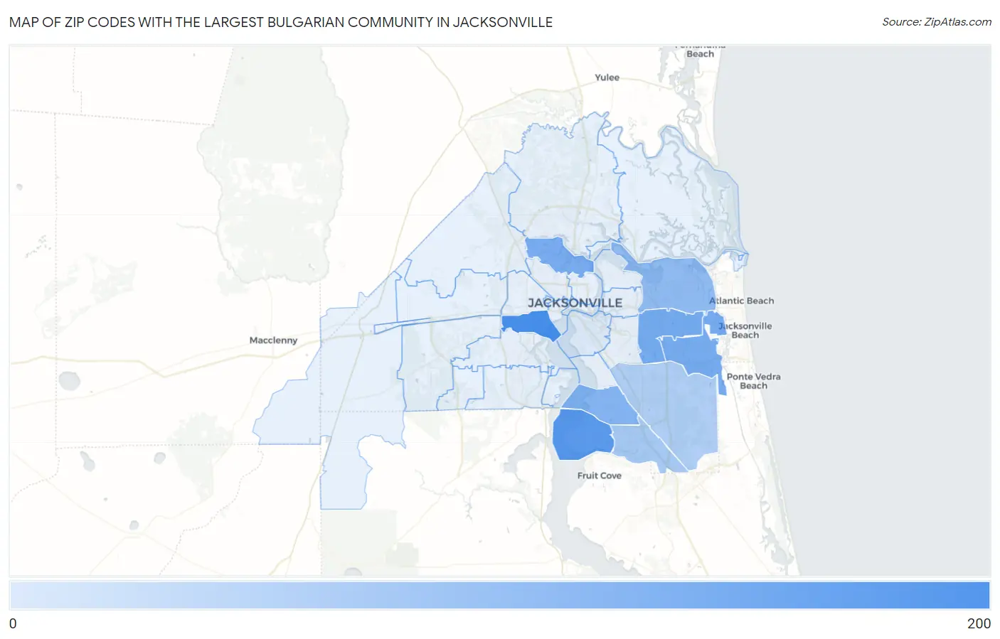 Zip Codes with the Largest Bulgarian Community in Jacksonville Map