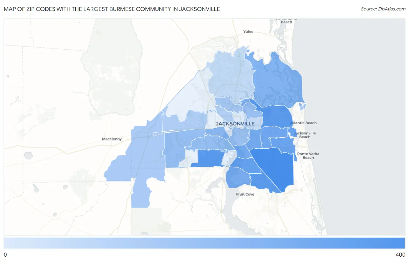 Zip Codes with the Largest Burmese Community in Jacksonville Map