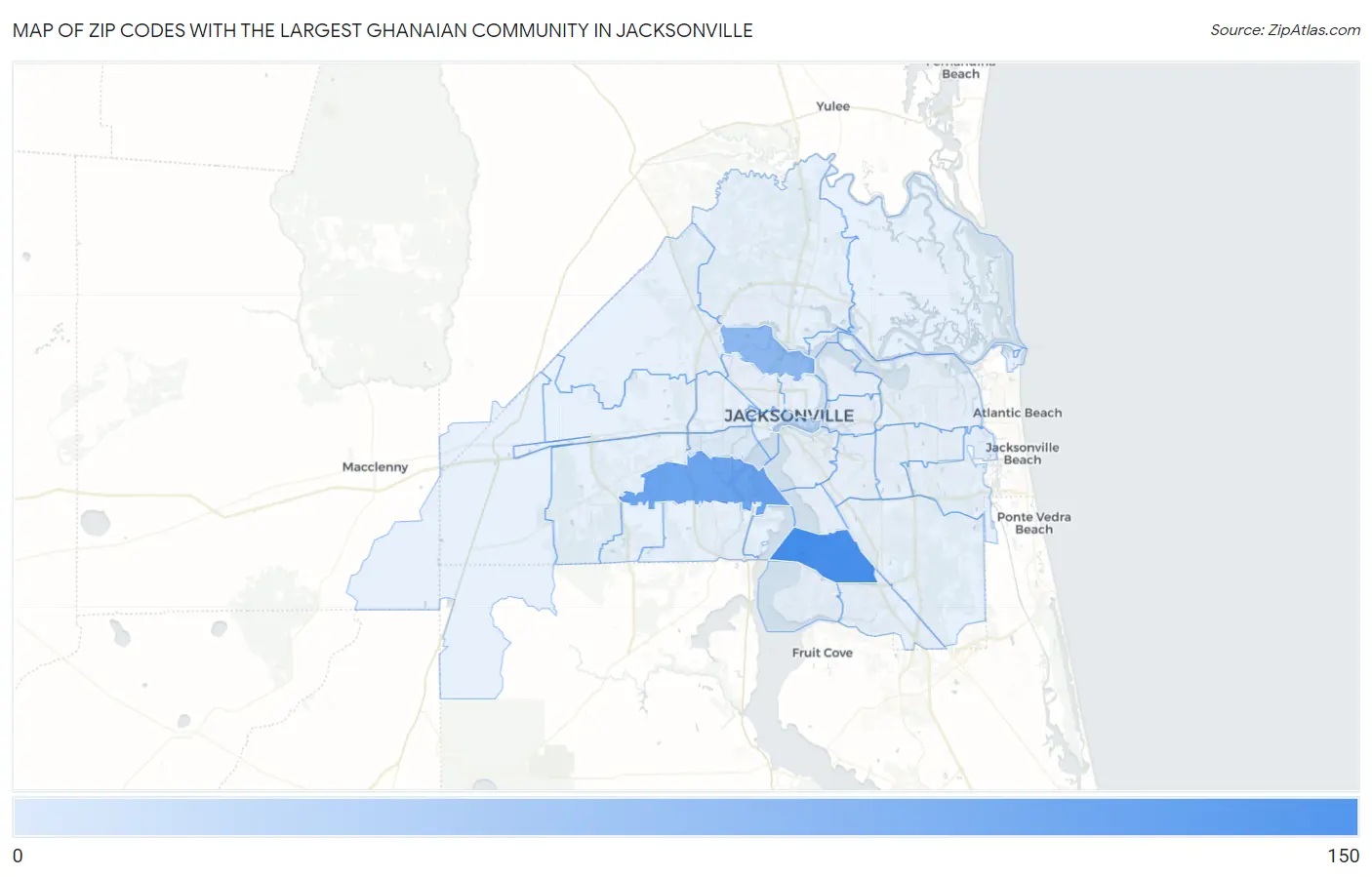 Zip Codes with the Largest Ghanaian Community in Jacksonville Map