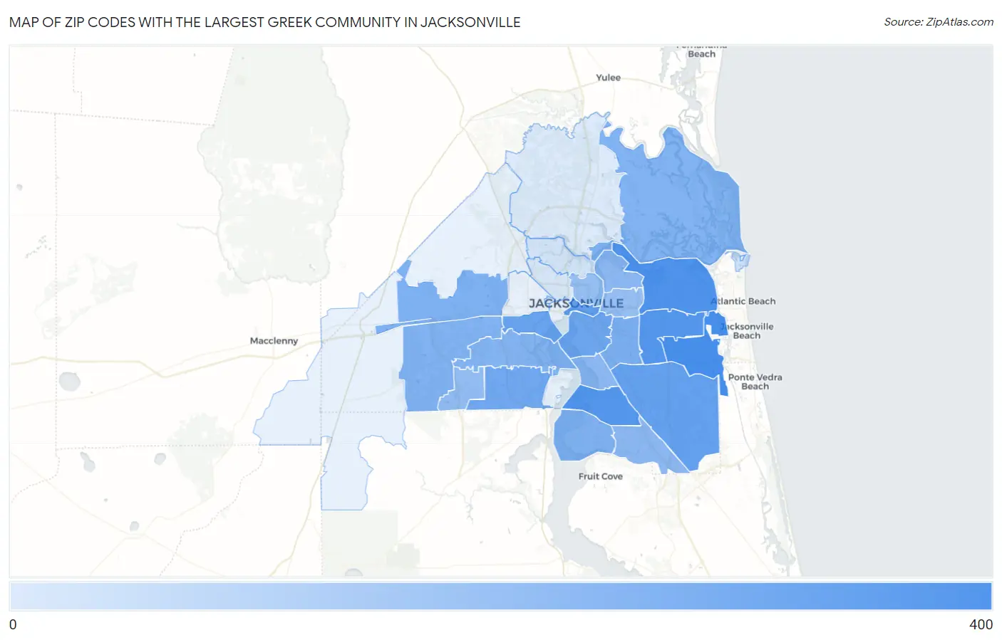 Zip Codes with the Largest Greek Community in Jacksonville Map