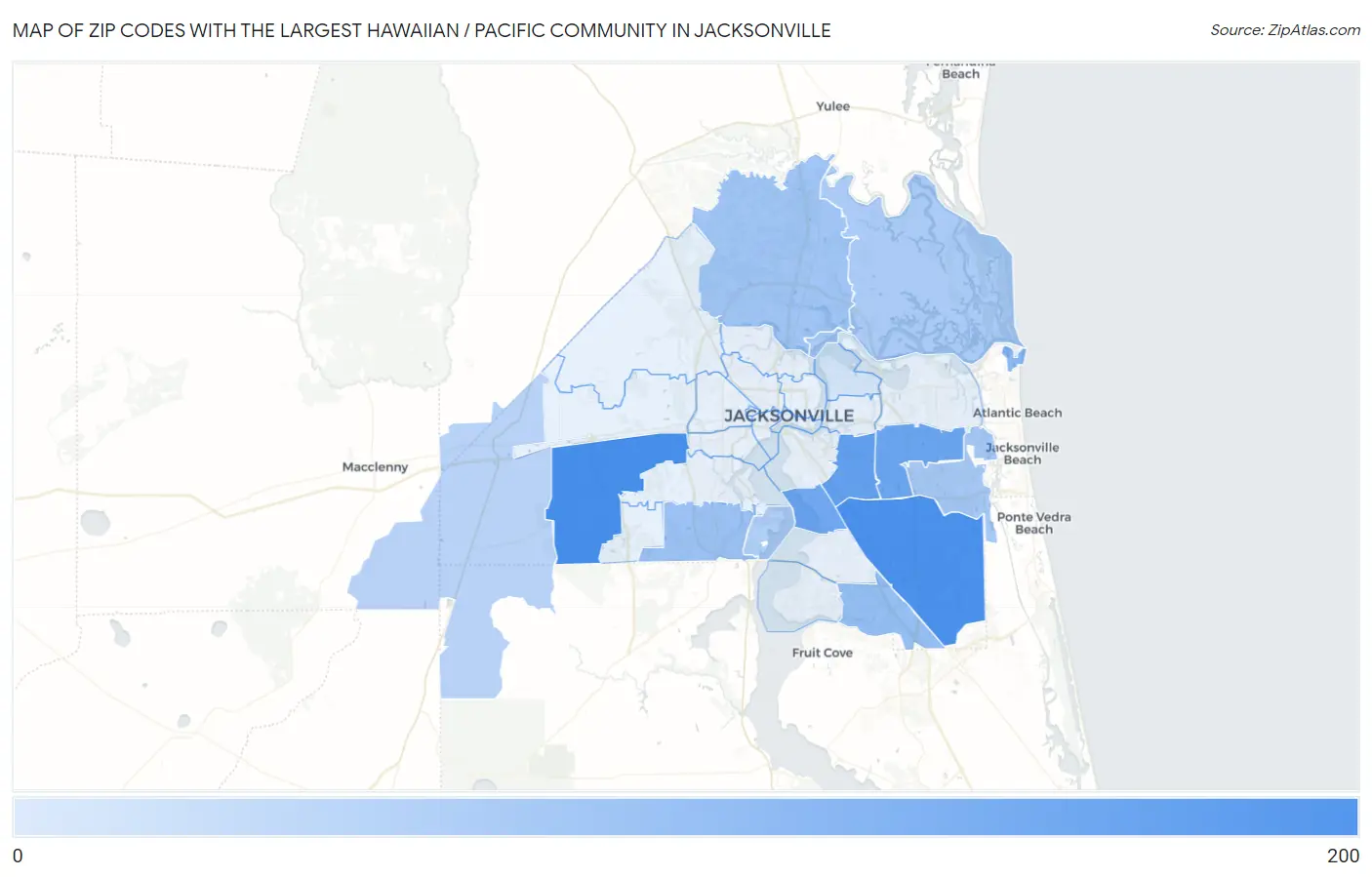 Zip Codes with the Largest Hawaiian / Pacific Community in Jacksonville Map