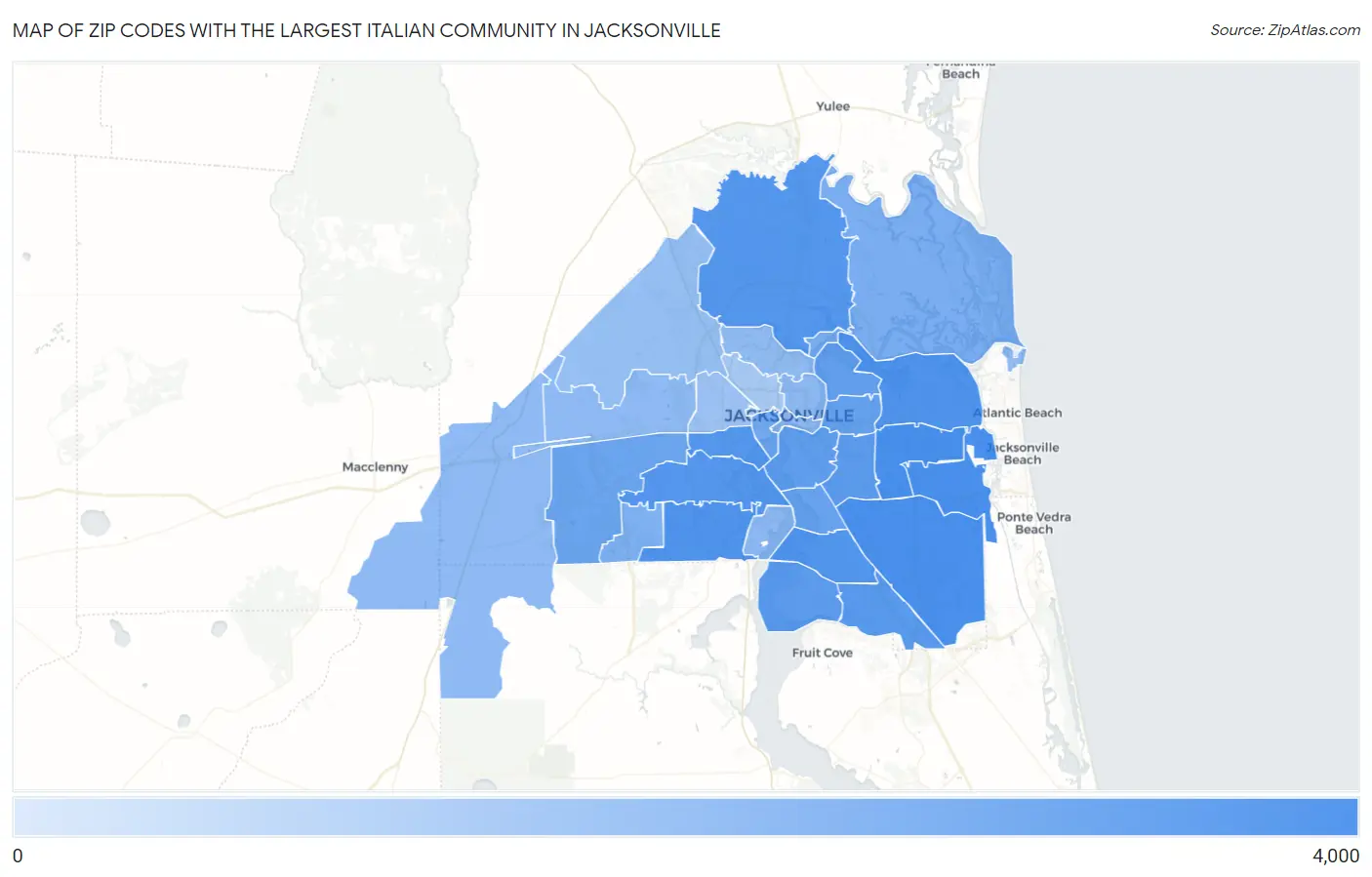 Zip Codes with the Largest Italian Community in Jacksonville Map