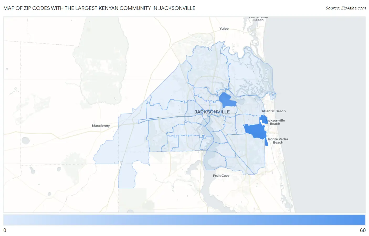 Zip Codes with the Largest Kenyan Community in Jacksonville Map