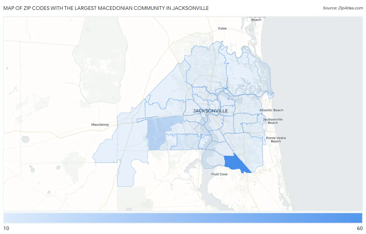 Zip Codes with the Largest Macedonian Community in Jacksonville Map