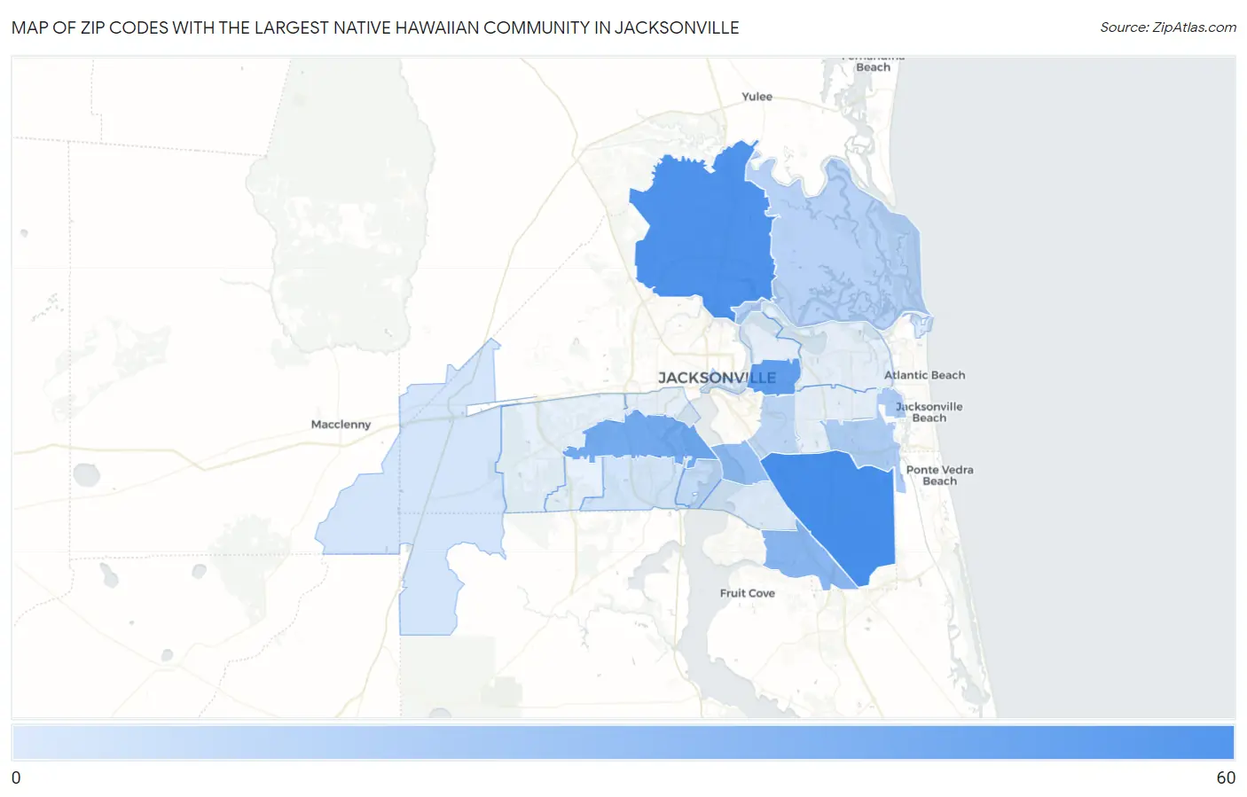 Zip Codes with the Largest Native Hawaiian Community in Jacksonville Map
