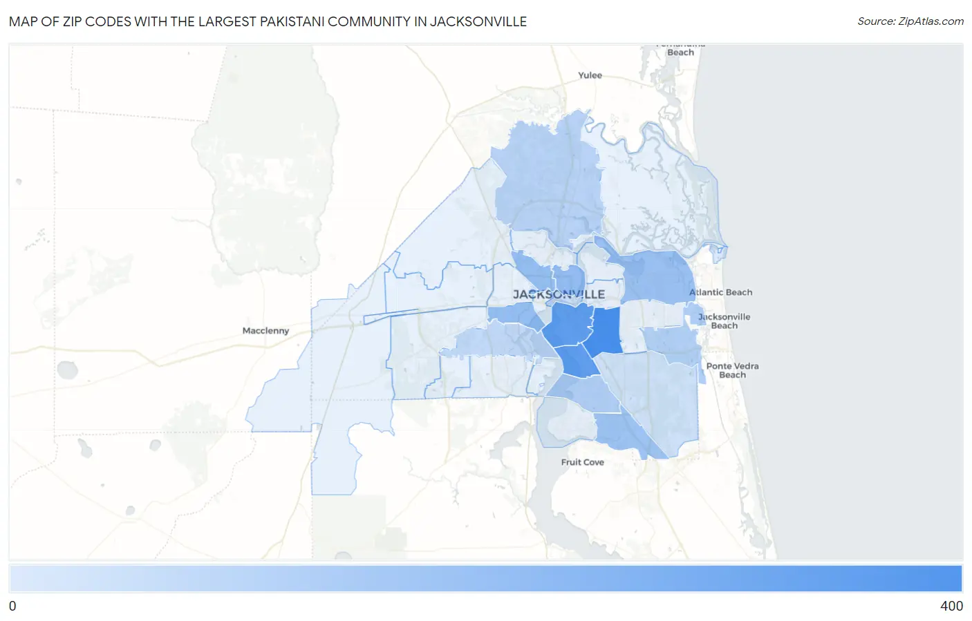 Zip Codes with the Largest Pakistani Community in Jacksonville Map