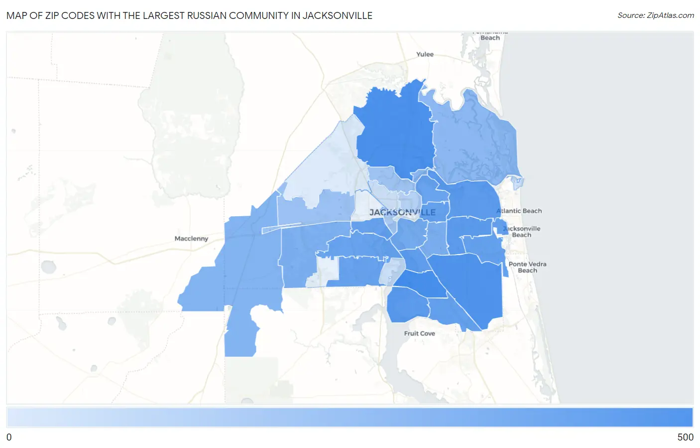 Zip Codes with the Largest Russian Community in Jacksonville Map