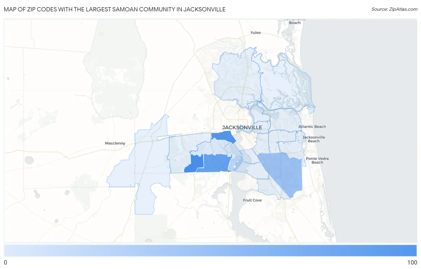 Zip Codes with the Largest Samoan Community in Jacksonville Map