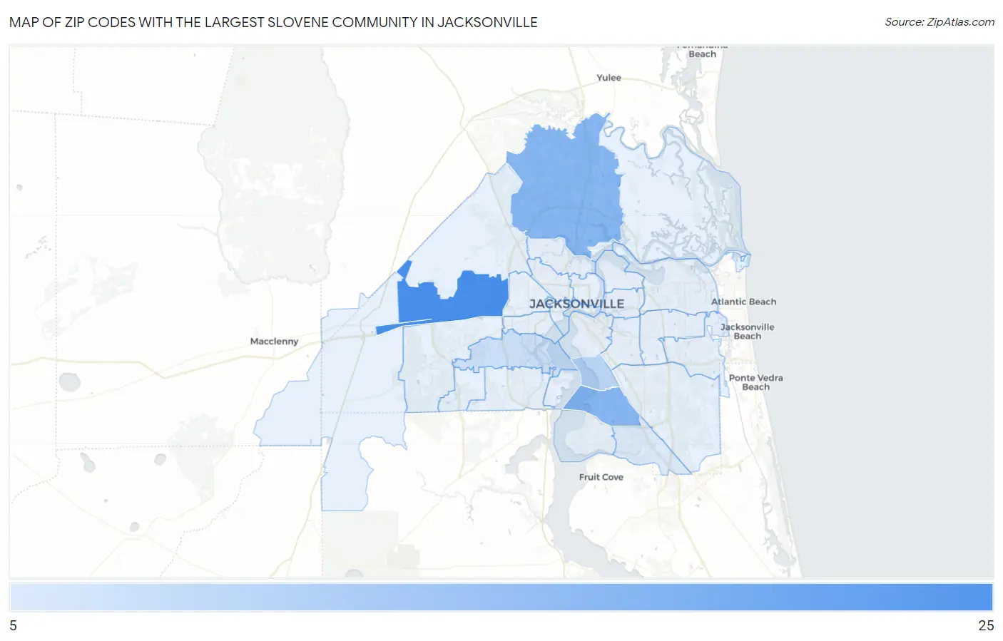 Zip Codes with the Largest Slovene Community in Jacksonville Map