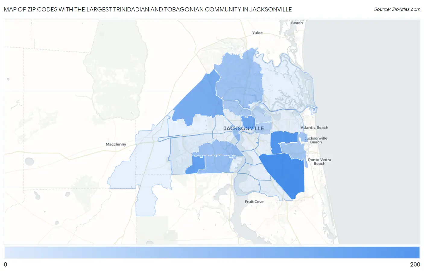 Zip Codes with the Largest Trinidadian and Tobagonian Community in Jacksonville Map