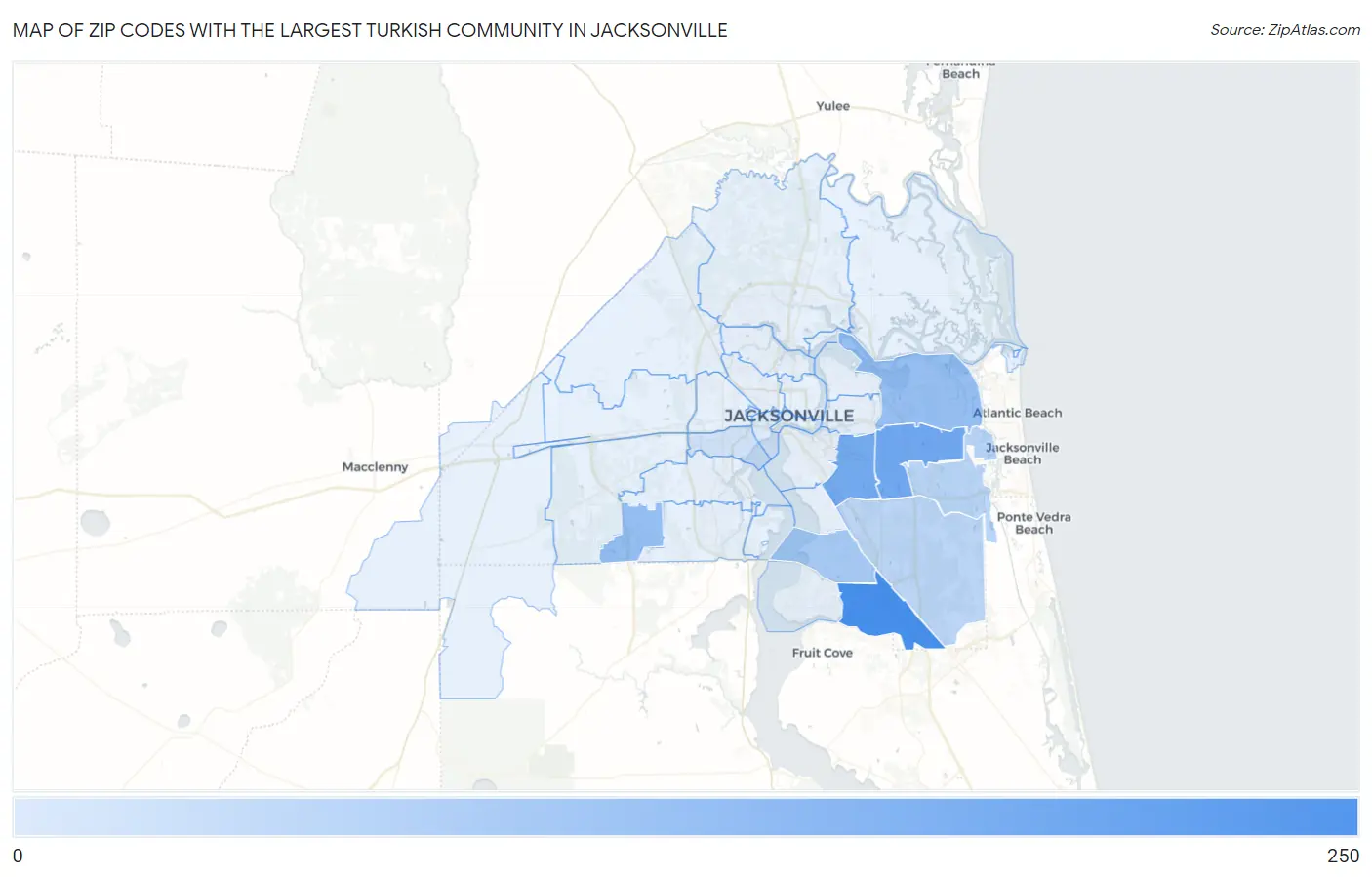Zip Codes with the Largest Turkish Community in Jacksonville Map