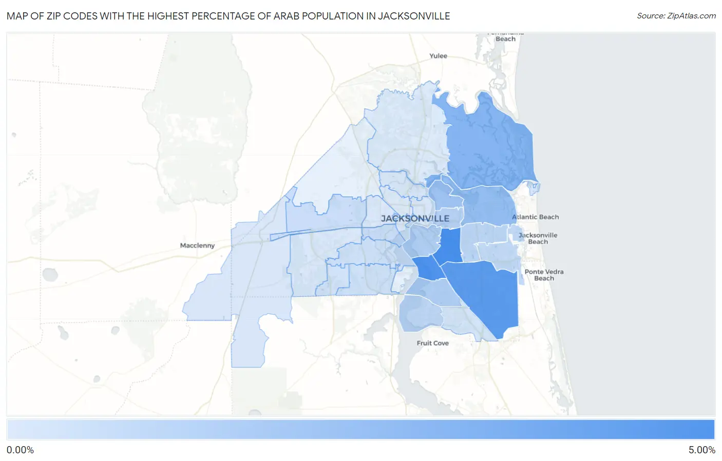 Zip Codes with the Highest Percentage of Arab Population in Jacksonville Map