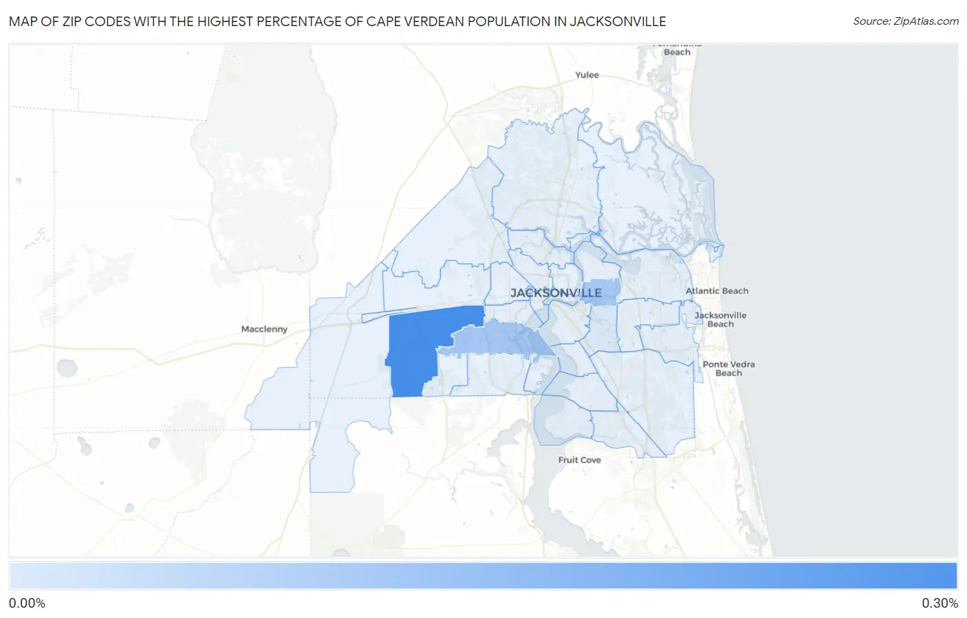 Zip Codes with the Highest Percentage of Cape Verdean Population in Jacksonville Map