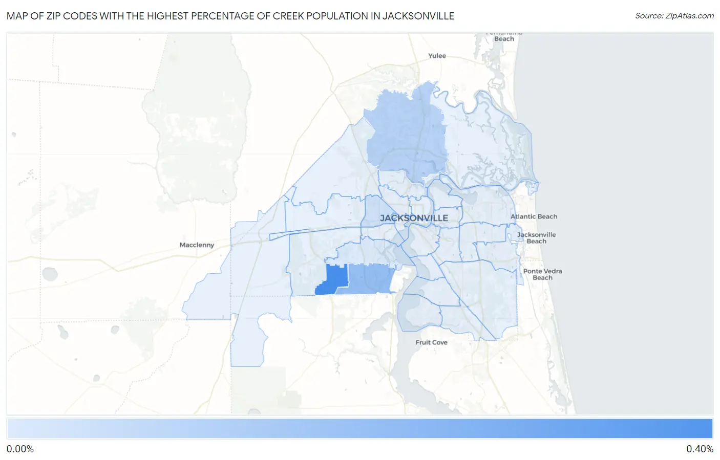 Zip Codes with the Highest Percentage of Creek Population in Jacksonville Map