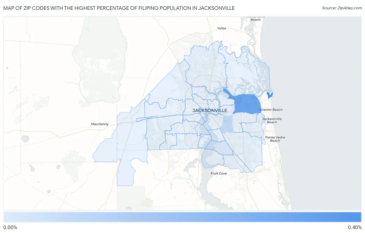 Zip Codes with the Highest Percentage of Filipino Population in Jacksonville Map