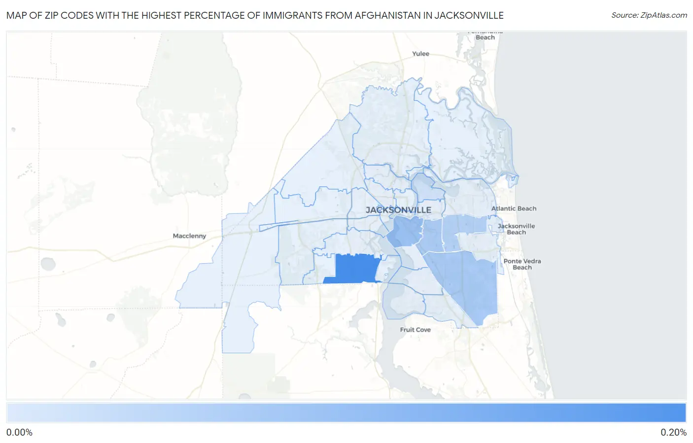 Zip Codes with the Highest Percentage of Immigrants from Afghanistan in Jacksonville Map