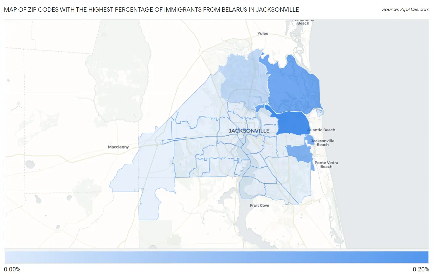 Zip Codes with the Highest Percentage of Immigrants from Belarus in Jacksonville Map