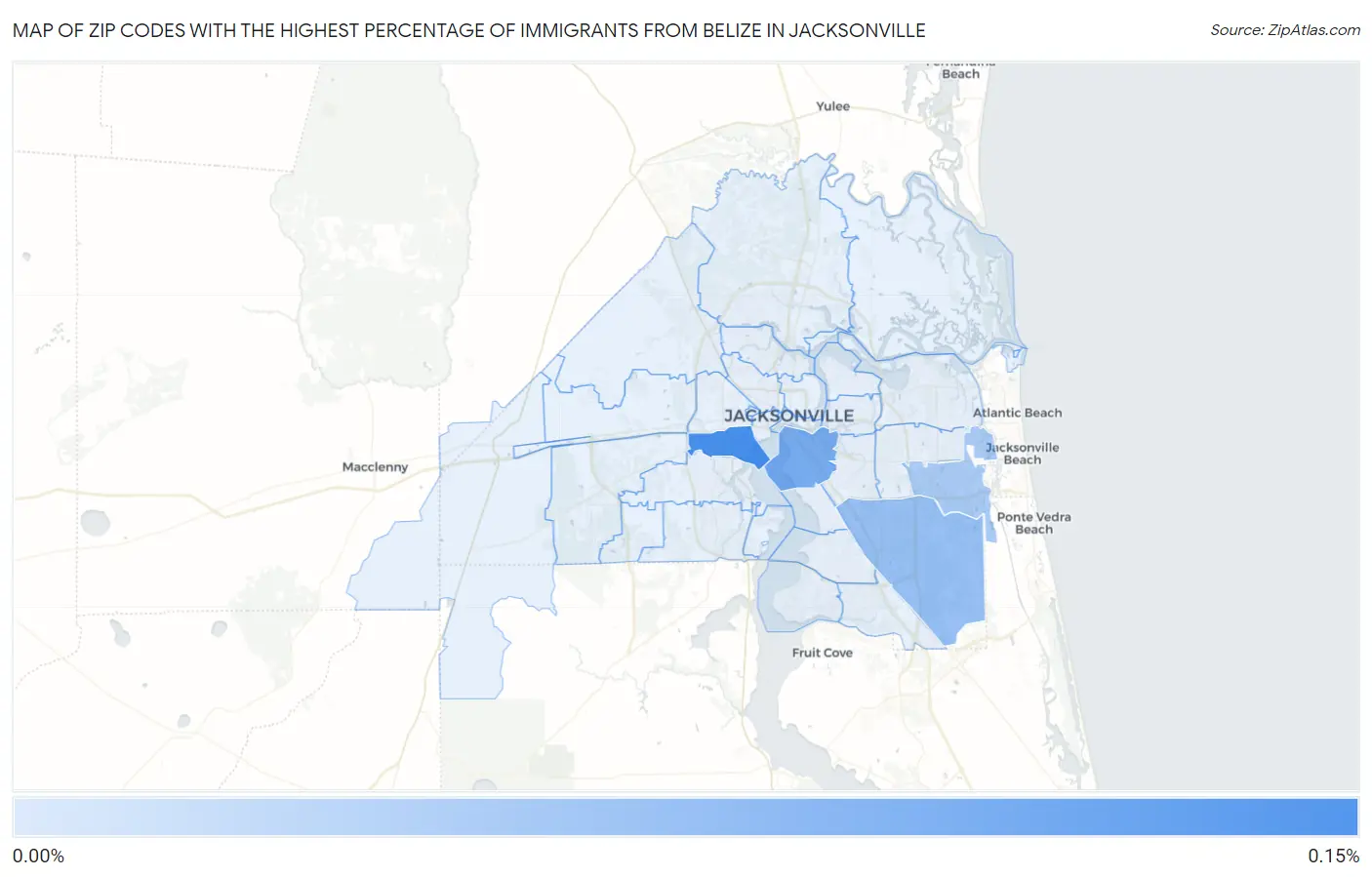 Zip Codes with the Highest Percentage of Immigrants from Belize in Jacksonville Map
