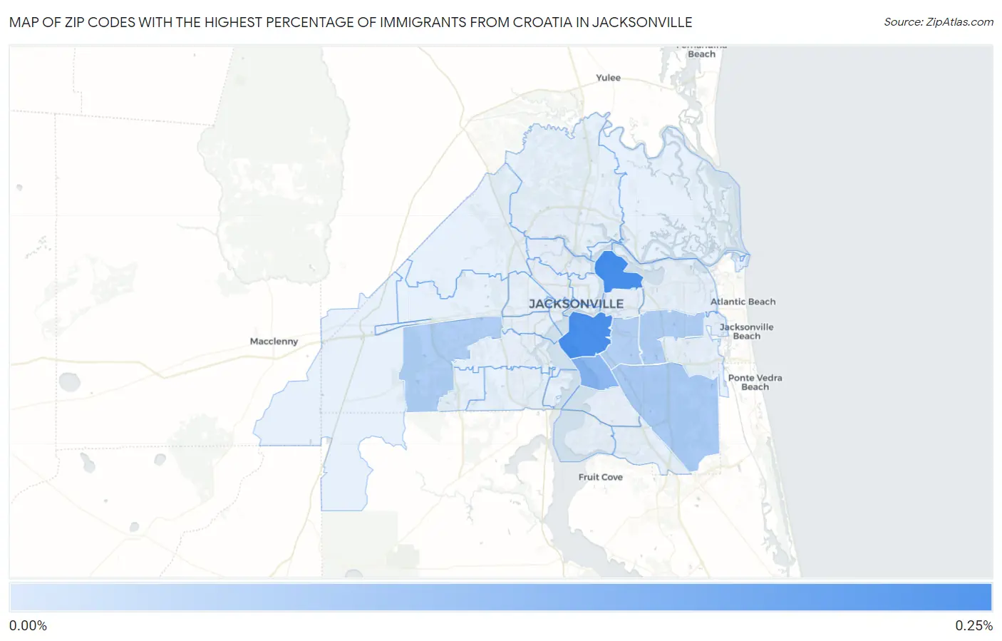 Zip Codes with the Highest Percentage of Immigrants from Croatia in Jacksonville Map