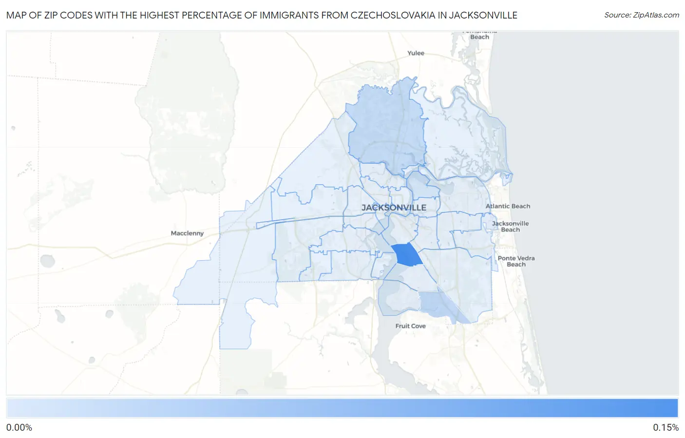 Zip Codes with the Highest Percentage of Immigrants from Czechoslovakia in Jacksonville Map