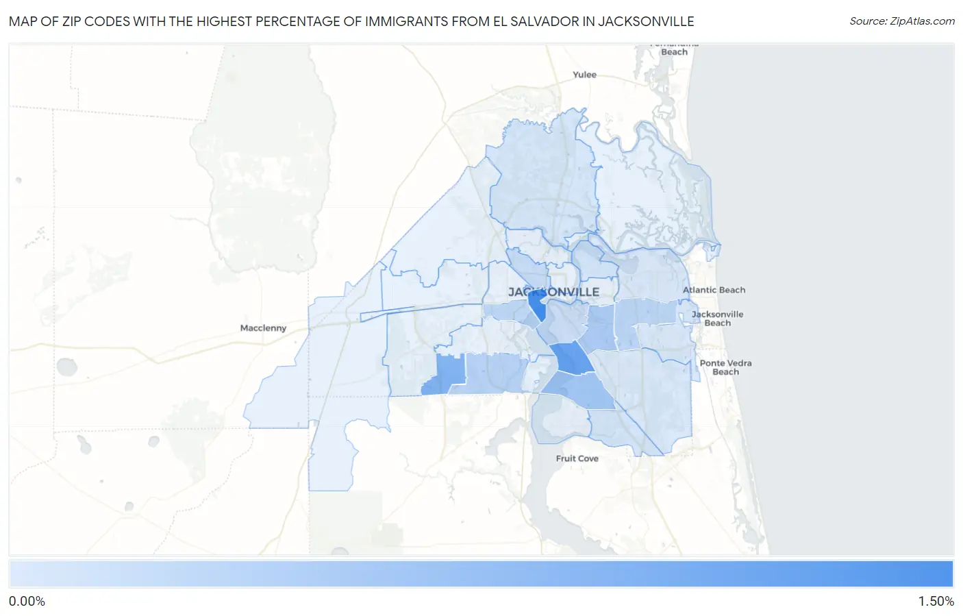 Zip Codes with the Highest Percentage of Immigrants from El Salvador in Jacksonville Map