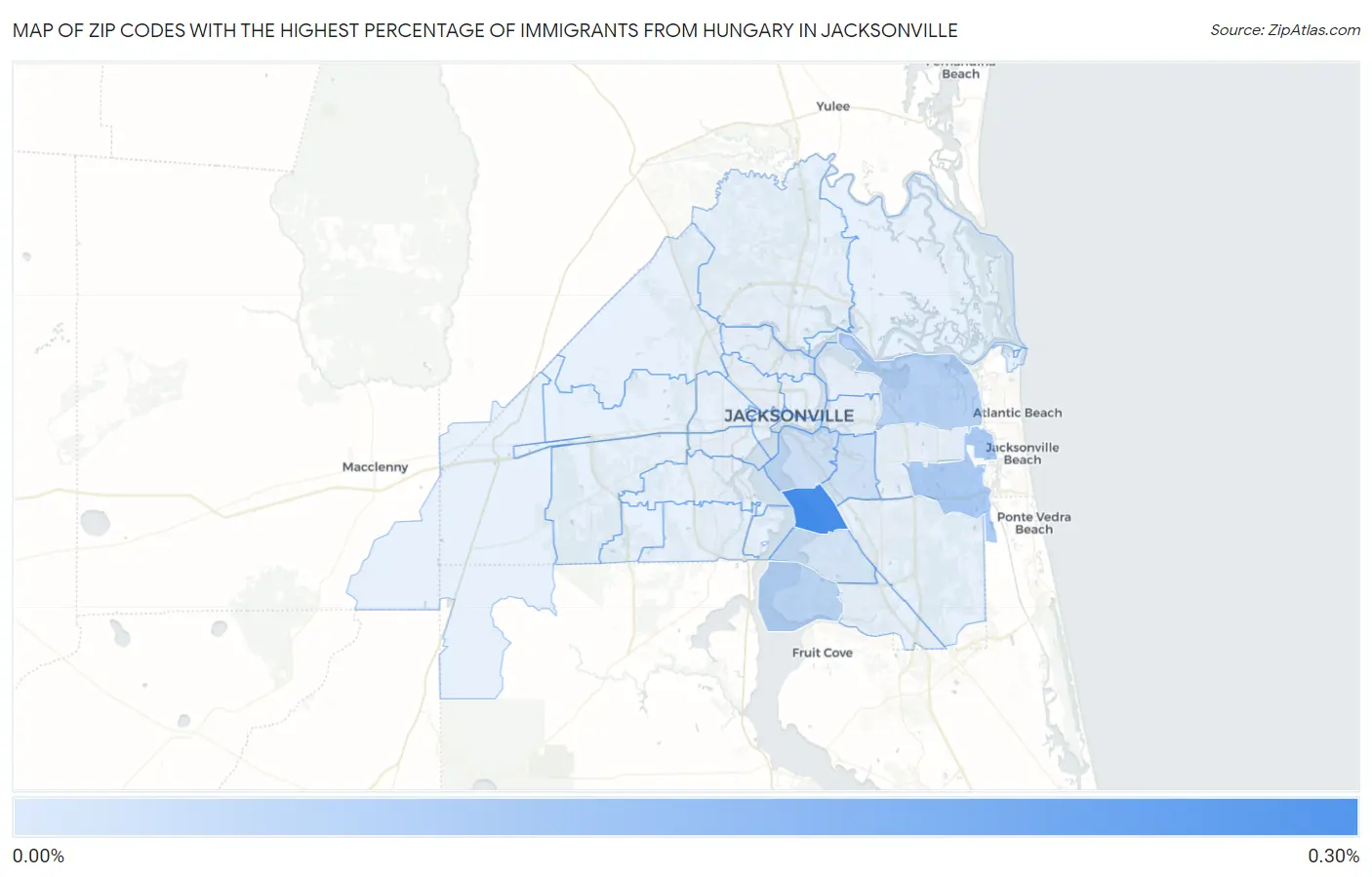 Zip Codes with the Highest Percentage of Immigrants from Hungary in Jacksonville Map