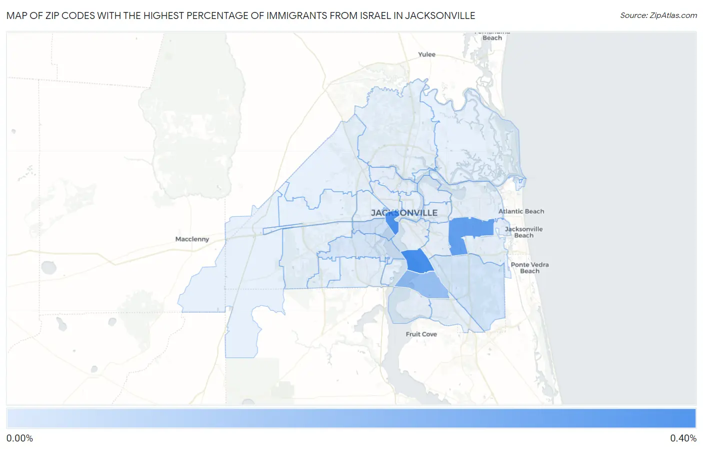 Zip Codes with the Highest Percentage of Immigrants from Israel in Jacksonville Map