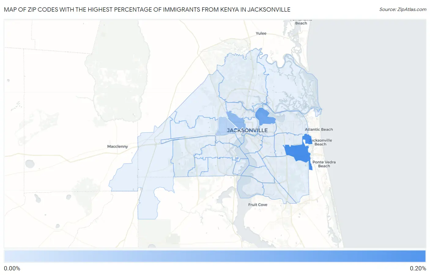 Zip Codes with the Highest Percentage of Immigrants from Kenya in Jacksonville Map
