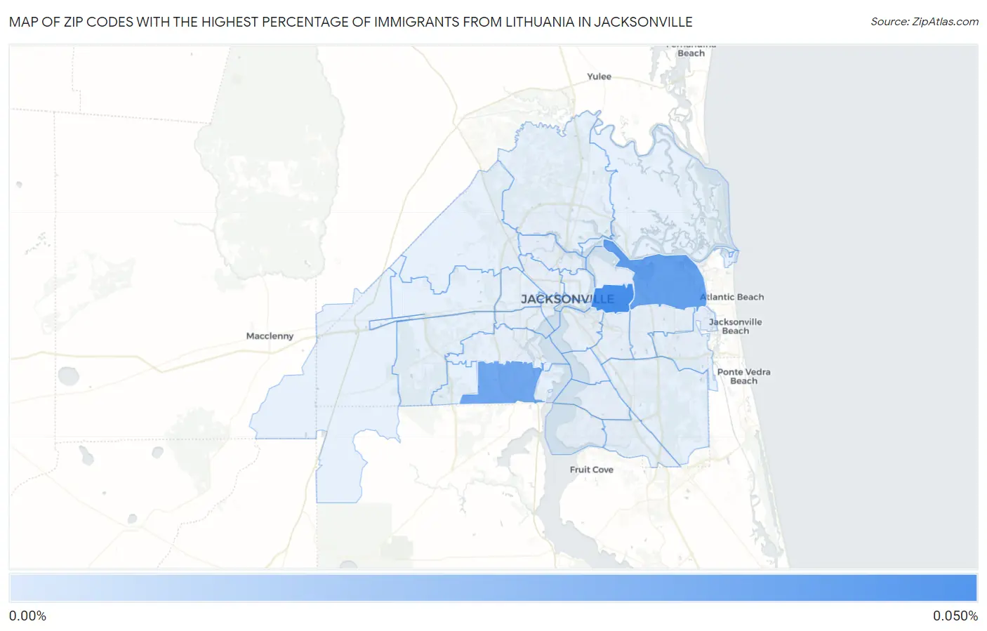 Zip Codes with the Highest Percentage of Immigrants from Lithuania in Jacksonville Map