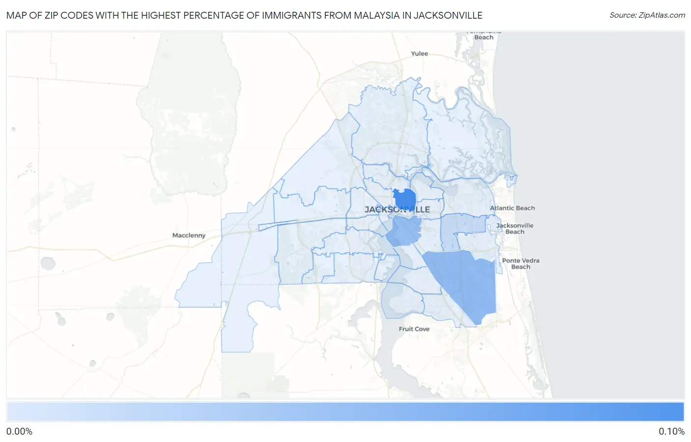 Zip Codes with the Highest Percentage of Immigrants from Malaysia in Jacksonville Map
