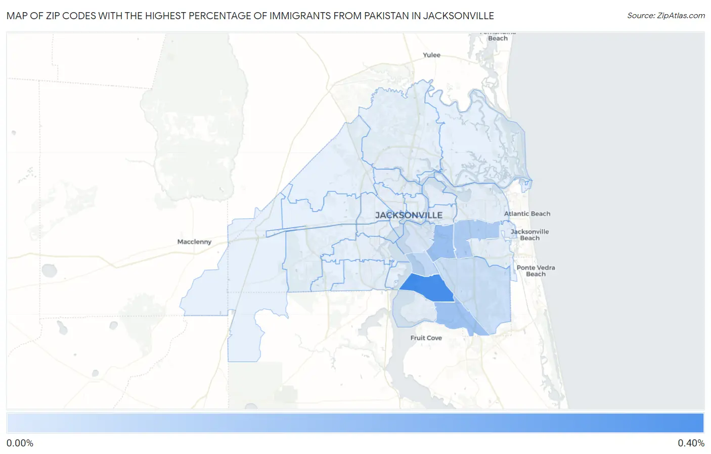 Zip Codes with the Highest Percentage of Immigrants from Pakistan in Jacksonville Map