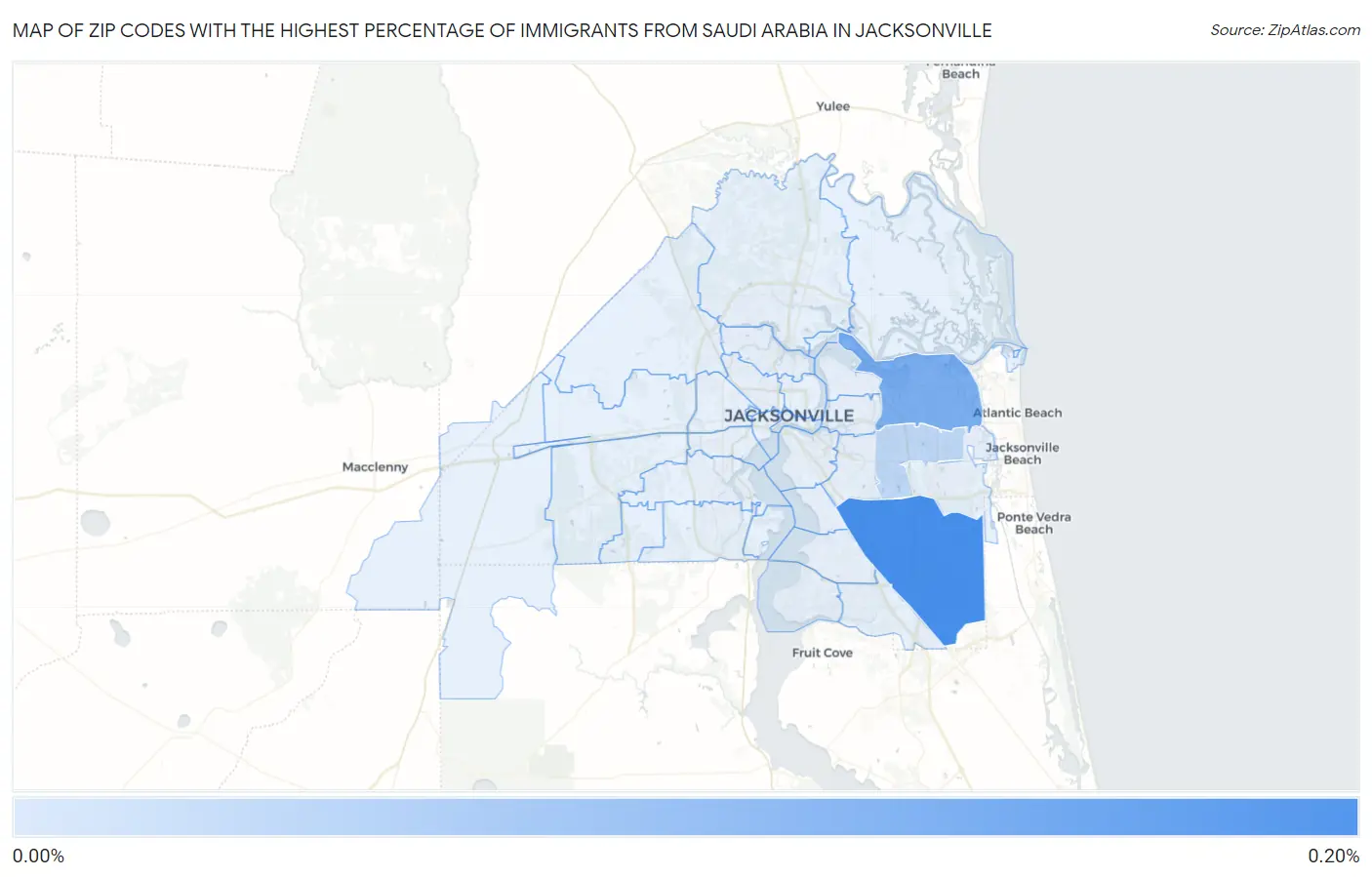 Zip Codes with the Highest Percentage of Immigrants from Saudi Arabia in Jacksonville Map