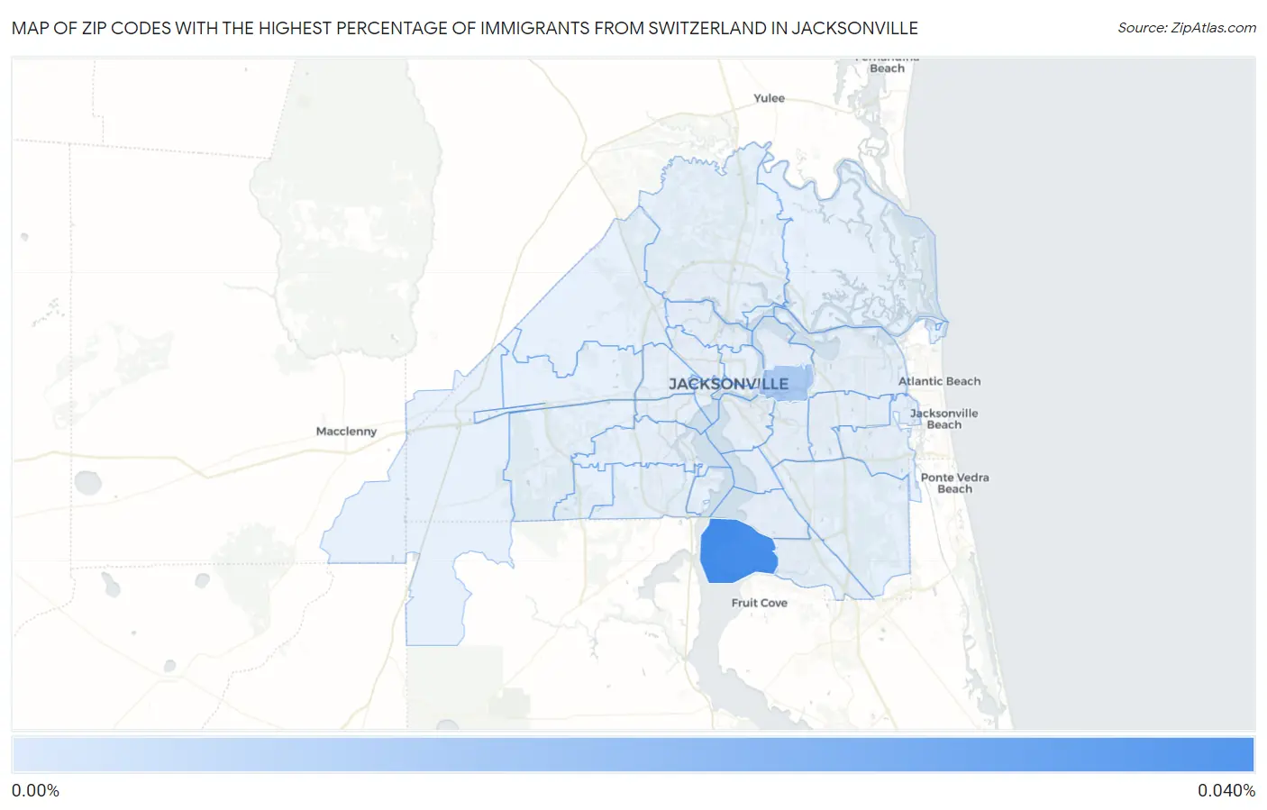 Zip Codes with the Highest Percentage of Immigrants from Switzerland in Jacksonville Map