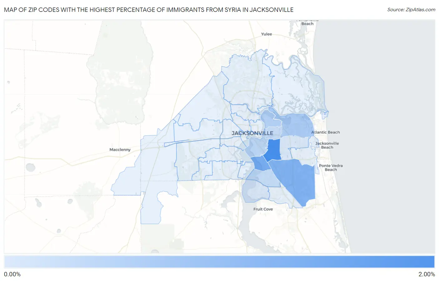 Zip Codes with the Highest Percentage of Immigrants from Syria in Jacksonville Map