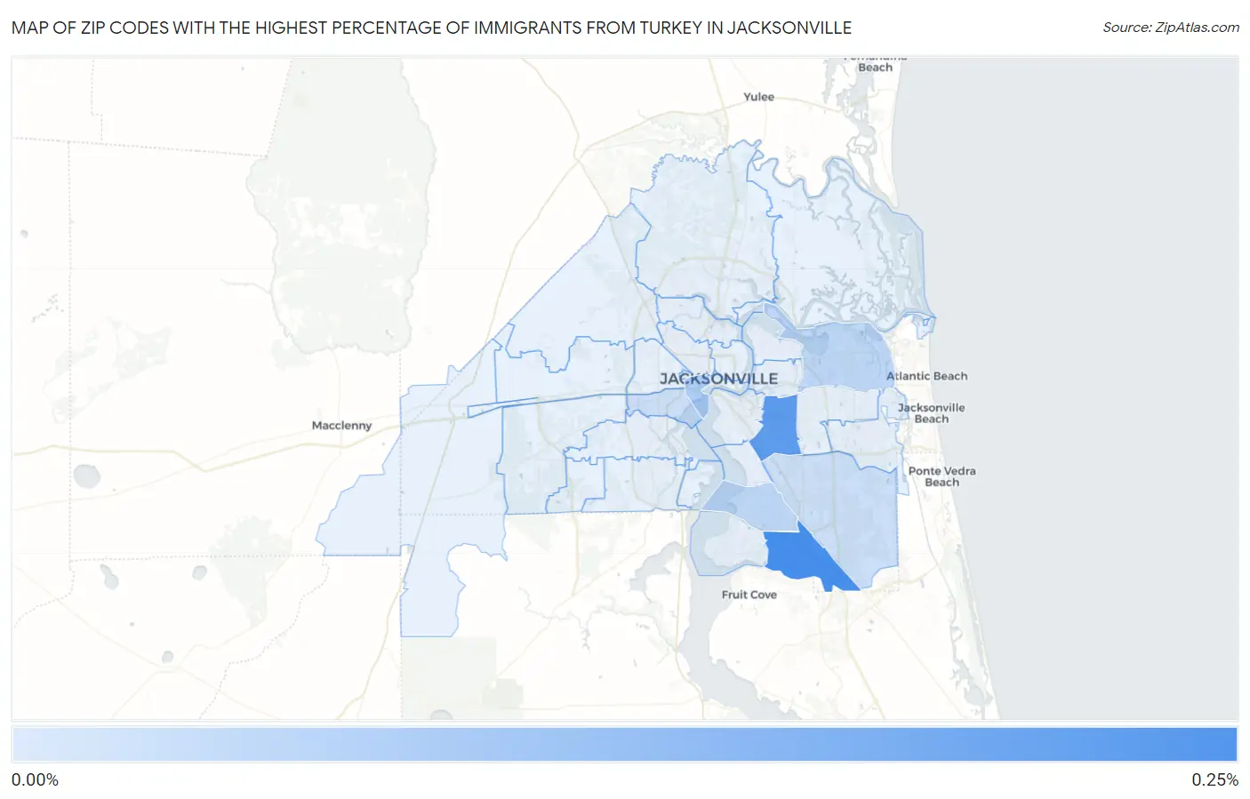 Zip Codes with the Highest Percentage of Immigrants from Turkey in Jacksonville Map