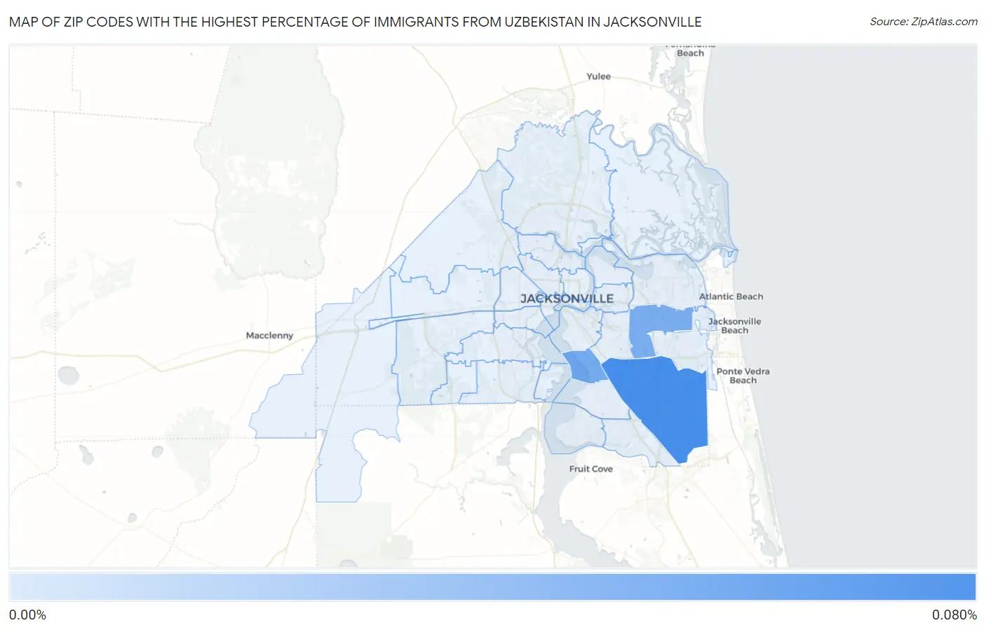 Zip Codes with the Highest Percentage of Immigrants from Uzbekistan in Jacksonville Map