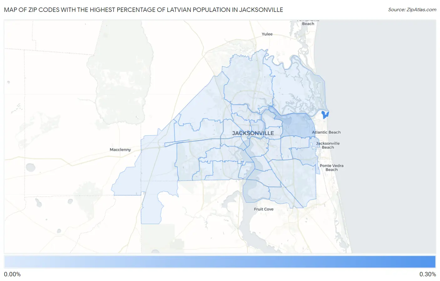 Zip Codes with the Highest Percentage of Latvian Population in Jacksonville Map