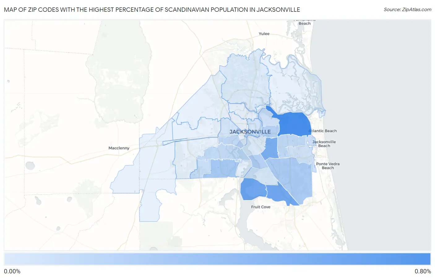 Zip Codes with the Highest Percentage of Scandinavian Population in Jacksonville Map